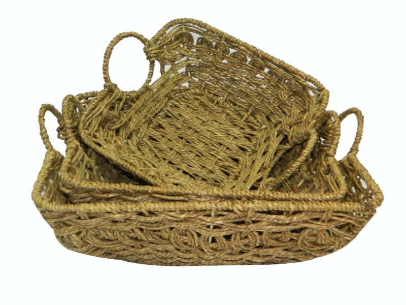 Exquisite 3pc Seagrass Nesting Basket Set with Handles - Premium Handwoven Storage Solutions